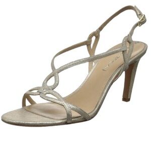 VIA SPIGA Leather Strappy Dress Sandals Platinum Gold Sz 8